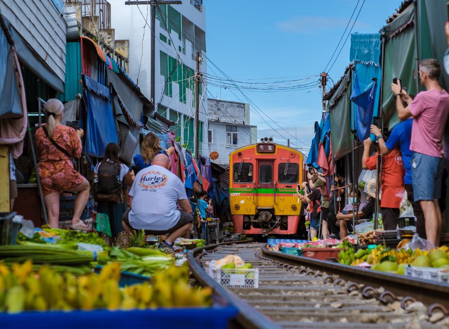 The train market of Thailand is a sight of fascination for many tourists 