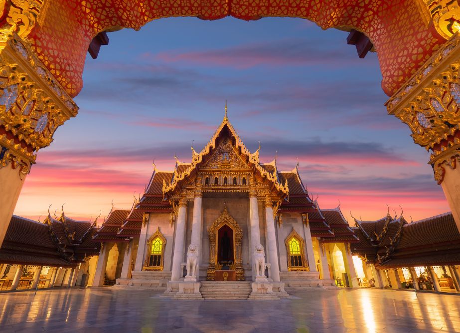 Stunning architecture of Wat Benchamabophit or the Marble Temple in Bangkok